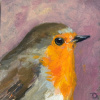 Dimitri Feenstra: Roodborstje (2026), olieverf op paneel, 13 x 13 cm. 150 euro