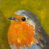Dimitri Feenstra: Roodborstje (2026), olieverf op paneel, 13 x 13 cm. 150 euro