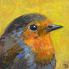 Dimitri Feenstra: Roodborstje (2026), olieverf op paneel, 13 x 13 cm. 150 euro