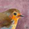Dimitri Feenstra: Roodborstje (2026), olieverf op paneel, 13 x 13 cm. 150 euro
