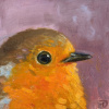 Dimitri Feenstra: Roodborstje (2026), olieverf op paneel, 13 x 13 cm. 150 euro