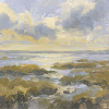 Dimitri Feenstra: Licht over het slik (2026), acryl op paneel, 17 x 17 cm. 195 euro