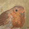 Dimitri Feenstra: Roodborstje (2023) olieverf op paneel, 12 x 12 cm. 150 euro
