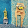 Edith Madou: Pieces from yesterday II, keramiek op MDF, 20 x 20 cm. 175 euro