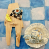 Edith Madou: Pieces from yesterday I, keramiek op MDF, 20 x 20 cm. 175 euro
