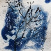Winterflowers klimhortensia, cyanotype/inkt op papier, 10 x 10 cm (lijst 19 x 19 cm). 145 euro