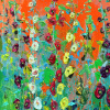 Gertjan Scholte-Albers: 25 Hollyhocks orange (2025), olieverf op doek, 150 x 75 cm. 2.700 euro