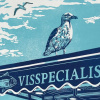 Yvette Schoenmakers: Visspecialist (2026), linosnede multi block (oplage 20) 19 x 26 cm, 125 euro.