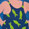 Yvonne Zomerdijk: Haringbadpak (2026), linoleumdruk, 25 x 20 cm.