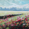 Iris Duchateau: Bloemen op het veld (2026), olieverf op paneel, 21 x 27 cm. 225 euro