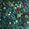 Iris Duchateau: Bloemenzee (2026), olieverf op linnen, 100 x 100 cm. 1.800 euro