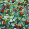 Iris Duchateau: Tulpenkopjes, olieverf op doek, 35 x 45 cm. 450 euro