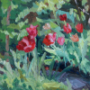Iris Duchateau: Tuintulpen I, olieverf op doek, 23 x 23 cm. 150 euro