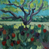 Iris Duchateau: Tulpenveld, olieverf op doek, 23 x 23 cm. 150 euro