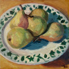 Iris Duchateau: Peren op schaal (2025), olieverf op paneel, 23 x 23 cm. 150 euro