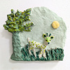 Jeannet Klement: Deer in the night (2023-2025), aardewerk, 19 x 20 x 3 cm. 175 euro
