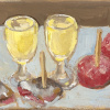 Karin Brouwer: Haring met jenever (2026), gouache op doek, 16 x 21 cm. 250 euro