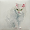Laura Hoek: Franse kat (2026), olieverf op papier, 7 x 7 cm. 47,50 euro