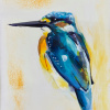 Laura Hoek: IJsvogel 5 (2026), gemengde techniek op paneel, 18 x 13 cm. 145 euro