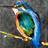 Laura Hoek: IJsvogel 6 (2026), gemengde techniek op paneel, 18 x 13 cm. 145 euro