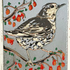 Lenneke Saraber: Kramsvogel (2026), linodruk 1/2, 30 x 20 cm. 65 euro