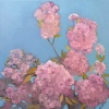Maartje Strik: Rose bloesem tegen blauwe lucht (2018) olieverf op linnen, 54 x 54 cm. 495 euro