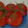Maartje Strik: Hollandse tomaten, olieverf op MDF, 10 x 12 cm. 95 euro