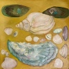 Maartje Strik: Schelpenstudie, olieverf op linnen, 30 x 30 cm. 350 euro