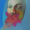 Maartje Strik: Vrouw eet bloem, mixed media op MDF, 15 x 15 cm. 275 euro