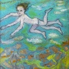 Maartje Strik: De zwemmer (2020), mixed media op paneel, 18 x 18 cm. 350 euro
