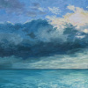 VERKOCHT Marleen Bakker: Wolken boven Waddenzee (2026), olieverf op linnen, 83 x 163 cm. 2.090 euro