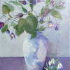 Sanne Kuiper: Clematis en sneeuwklokjes (2024), acryl op doek, 64 x 44 cm. 675 euro