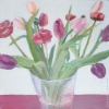 Sanne Kuiper: Tulpen en ranonkels (2024) acryl op doek, 33 x 33 cm. 375 euro