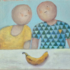 Sanne Kuiper: Halve banaan? (2025), acryl op doek, 17 x 22 cm. 210 euro