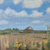 Sanne Kuiper: Boet met wolken (2026), acryl op doek, 17 x 22 cm. 210 euro