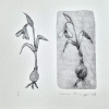 Sanne Kuiper: Twee klokjes (2026), droge naald en aquarel I, 16,5 x 16,5 cm. 65 euro