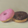 Serge de Vries: Donuts #2, olieverf op paneel, 14 x 19 cm. 325 euro