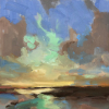 Stella Burggraaf: Noorderlicht, olieverf op karton, 23 x 23 cm. 220 euro