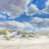 Marleen Bakker: Wolken en duin bij Paal 12 (2026), olieverf op linnen, 100 x 100 cm. 1.700 euro