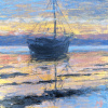 Marleen Bakker: Droogvallen op het Wad - goud (2025), acryl op paneel, 17 x 17 cm. 325 euro