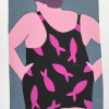 Yvonne Zomerdijk: Badgast (2026), linodruk 1/1, 25 x 20 cm. 75 euro