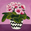 Yvonne Zomerdijk: Potplant (2024) acryl op paneel, 10 x 10 cm. 85 euro