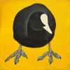 Yvonne Zomerdijk: Meerkoet (2024) acryl op paneel, 10 x 10 cm. 85 euro