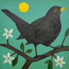 Yvonne Zomerdijk: Merel (2024) acryl op paneel, 10 x 10 cm. 85 euro