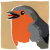 Yvonne Zomerdijk: Roodborst (2024) linoleumdruk 9/18, 21 x 21 cm. 75 euro