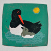 Yvonne Zomerdijk: Scholekster en jong (2023) linoleumdruk 8/9, 21 x 21 cm. 75 euro